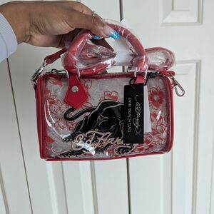 Ed Hardy Red Clear Vinyl Mini Satchel